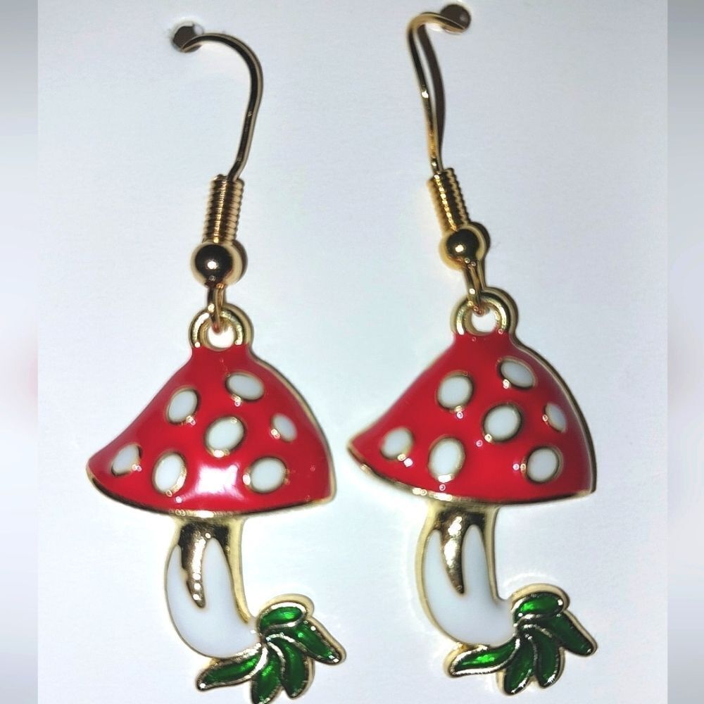 Red Super Cute Mushroom Dangle Earrings - Picture 6 of 7